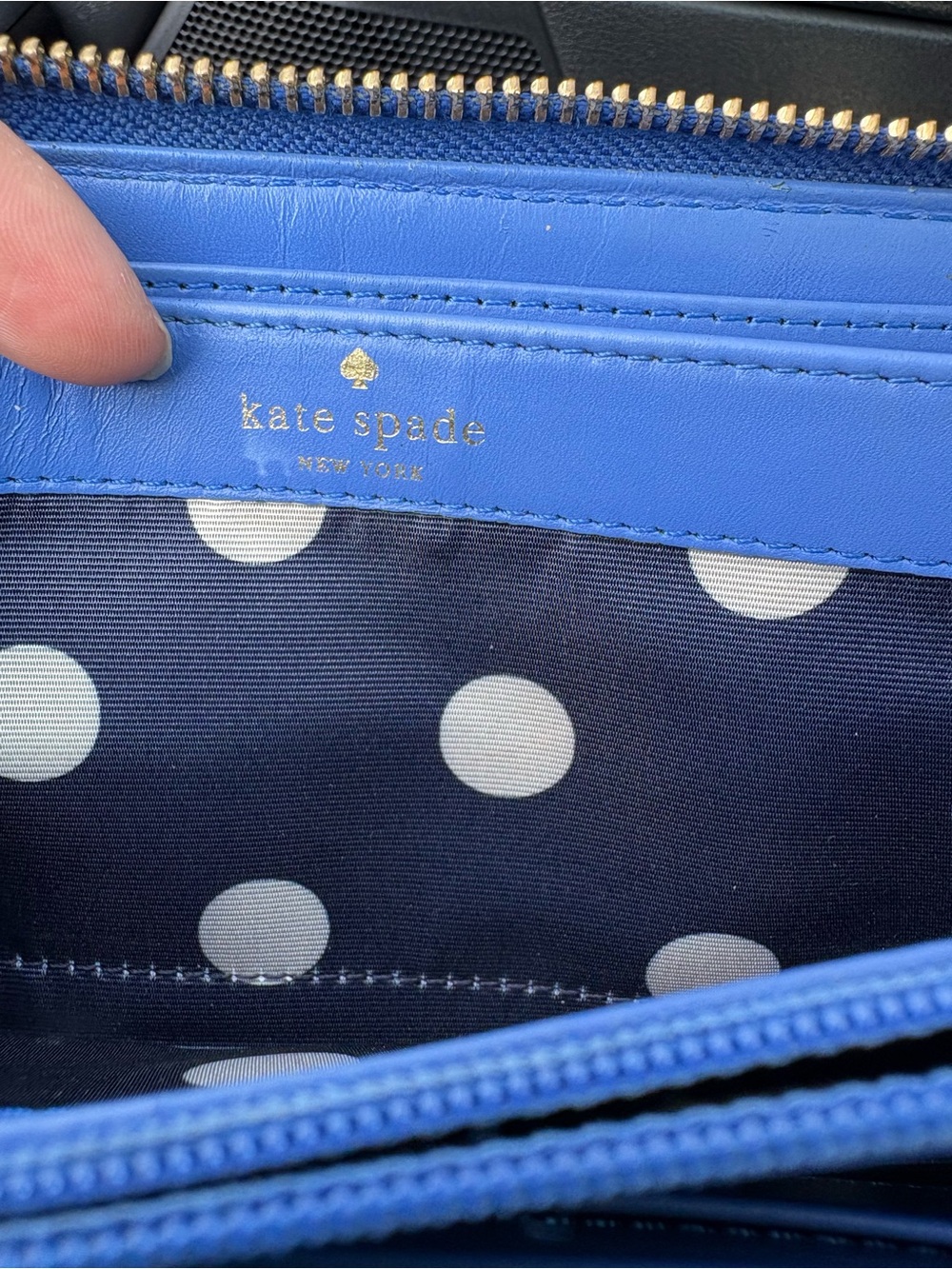 kate spade Bright Blue Patent Zip Wallet with Gold Logo - Picture 8 of 15